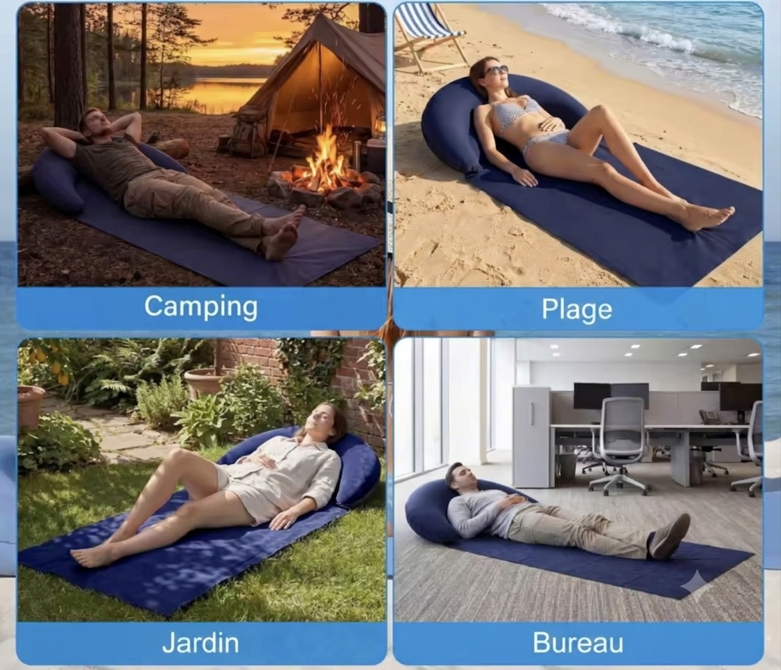 Tapis de plage gonflable pliable pour camping extérieur