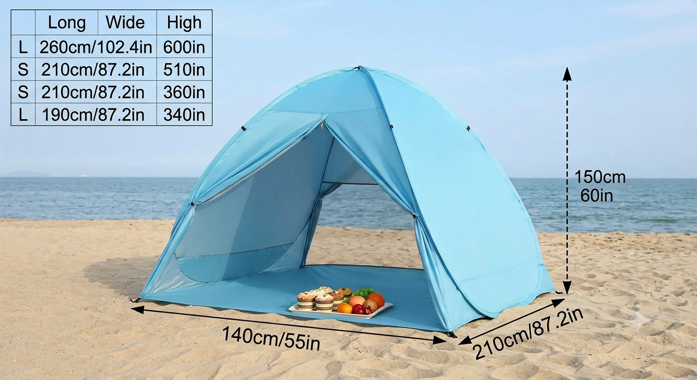 Tente de plage anti-UV pliable 2 places