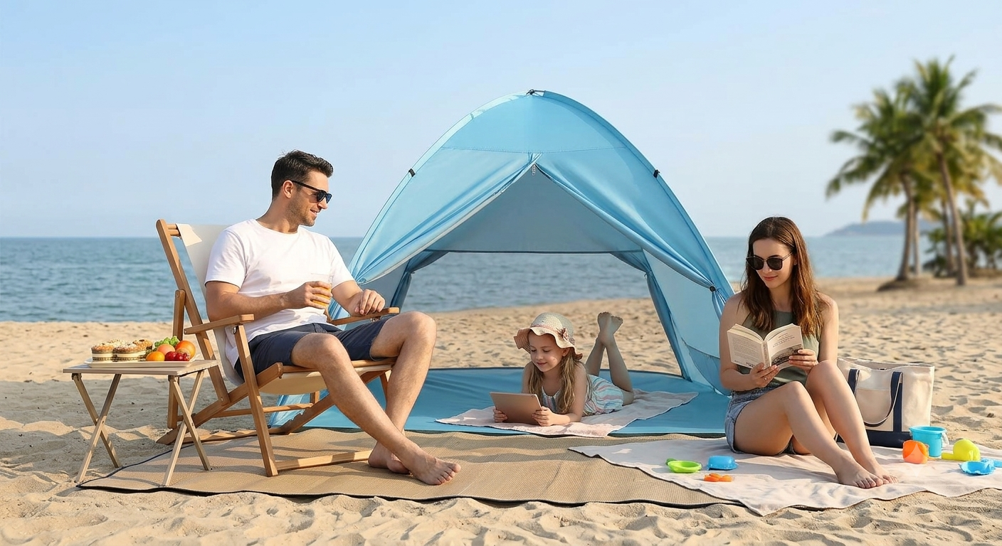 Tente de plage anti-UV pliable 2 places